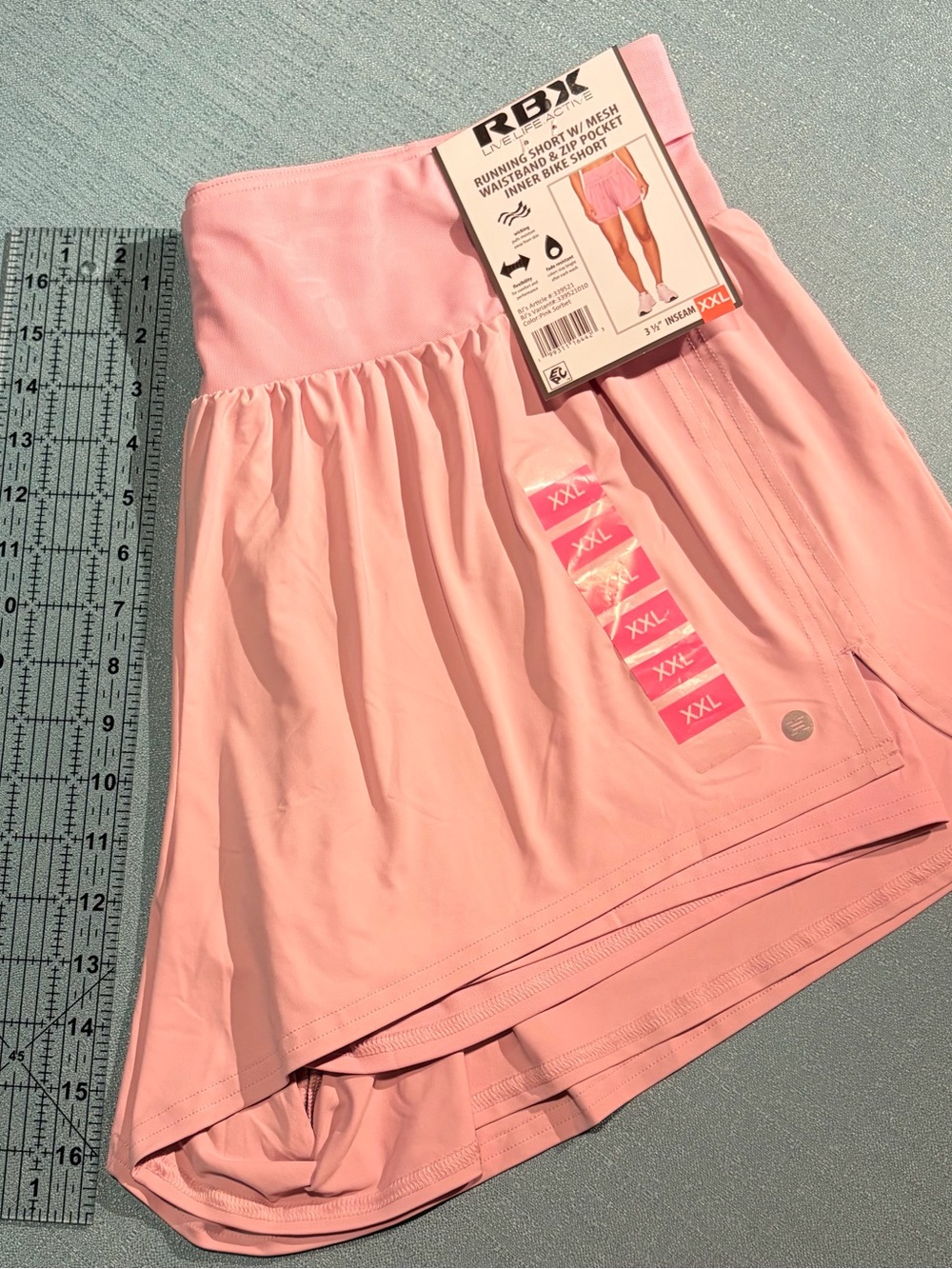 RBX Pink Sorbet Waistband Inner Bike Shorts with Zip Pocket - XXL - Picture 2 of 5
